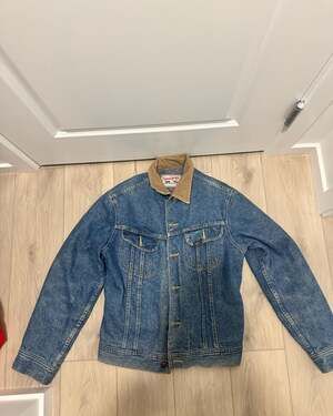 Vintage Lee Storm Rider Denim Trucker Jacket Blanket Lined Corduroy Collar
